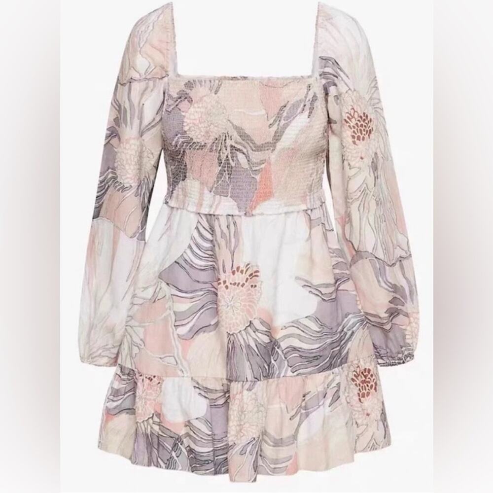 Wilfred Tempest Mini Dress Womens Medium‎ Pink Excellent Floral Smocked Linen